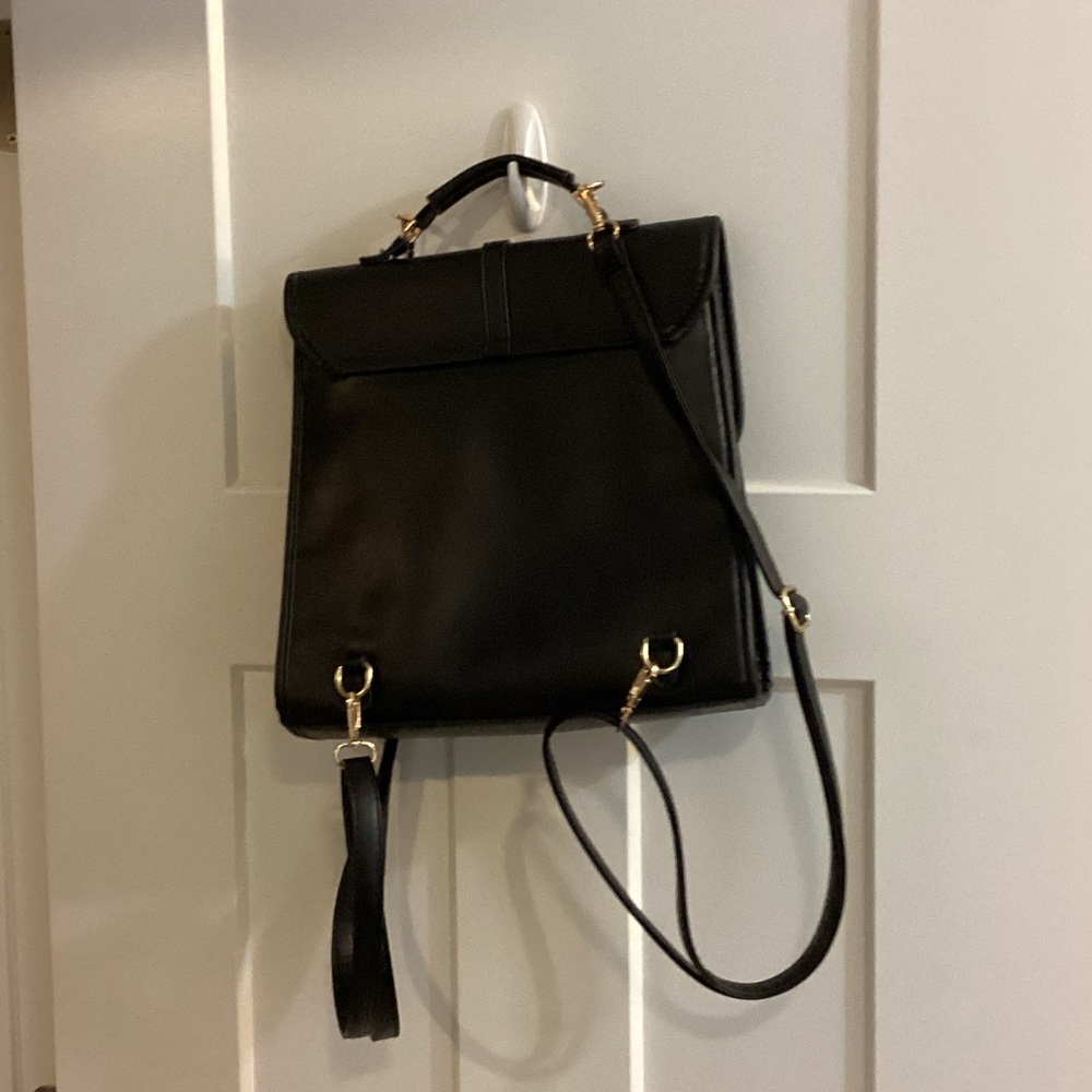 Classic Black Leather Backpack Purse - Women's Bag - Picture 2 of 4
